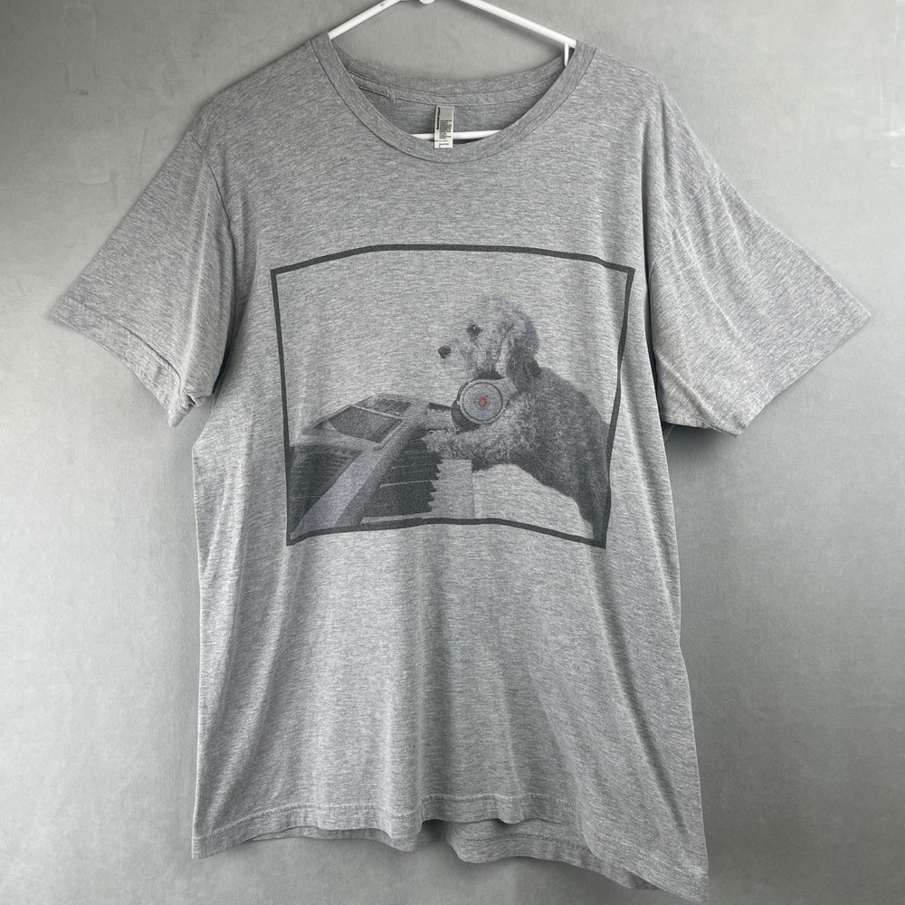 American Apparel Gray Poodle Piano‎ Headphones Custom Graphic T-Shirt L USA Made